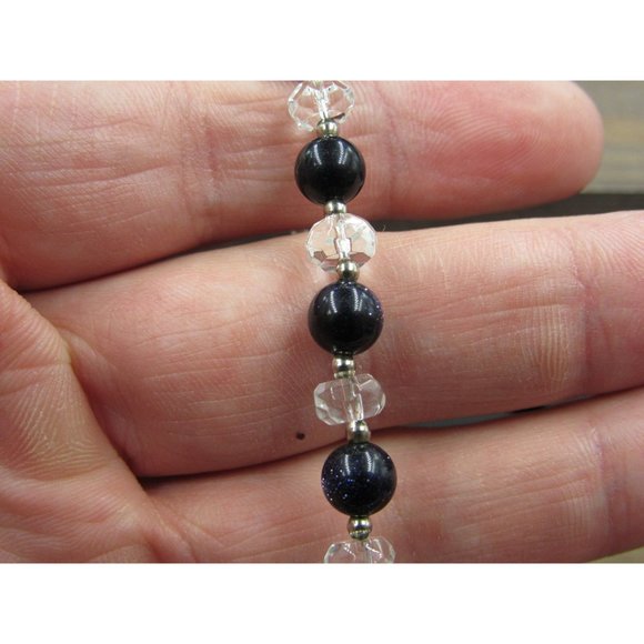 7" Sterling Silver Blue Black And Clear Glass Orbs Bracelet Vintage Elegant - Picture 2 of 5